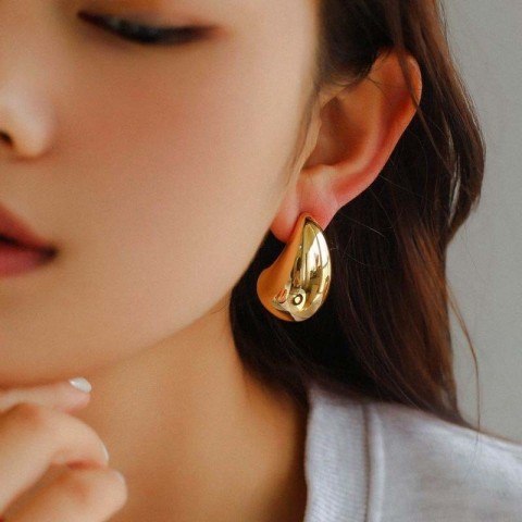 Copper Water Droplet Stud Earrings for Women - Vintage Style High-Quality Fashion Jewelry Gift