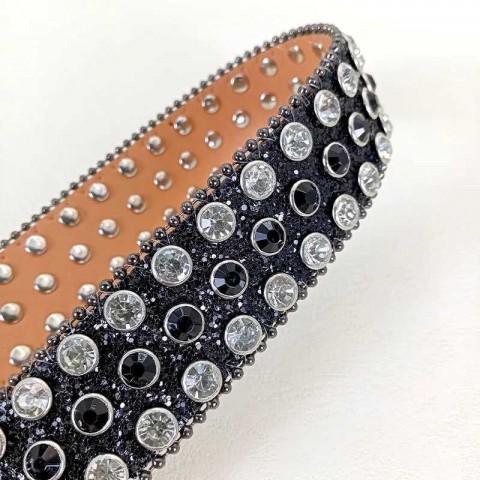 Skull Rhinestone Luxury Belt for Women, Crystal Encrusted, Narrow PU, Blue Copper Buckle J250225