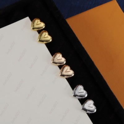 Smooth Heart Stud Earrings with Peach-Inlay Design for Women
