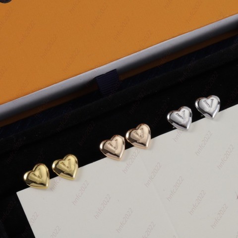 Smooth Heart Stud Earrings with Peach-Inlay Design for Women