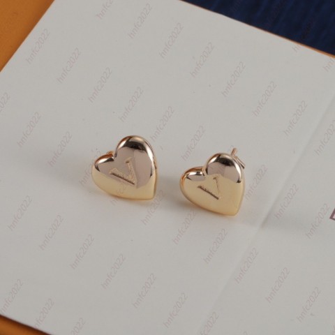 Smooth Heart Stud Earrings with Peach-Inlay Design for Women
