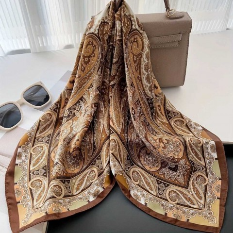 Simulated Silk Paisley Print Small Square Scarf for Women Q250107