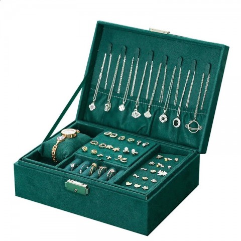 Retro Velvet Jewelry Box with Double Lock for Elegant Storage