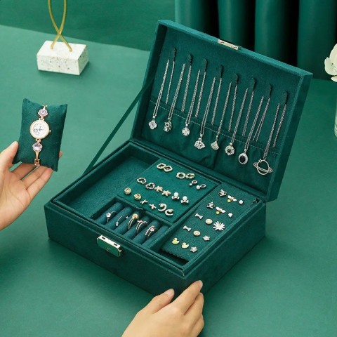 Retro Velvet Jewelry Box with Double Lock for Elegant Storage