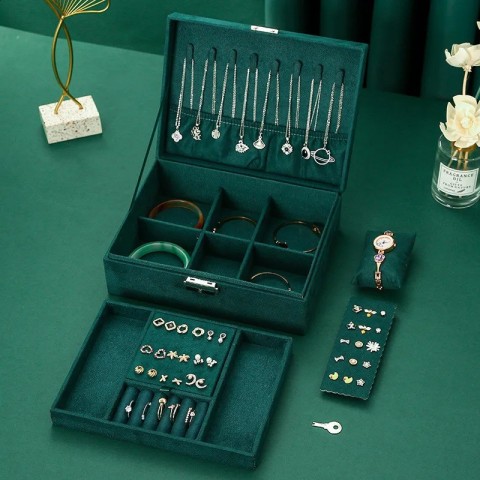 Retro Velvet Jewelry Box with Double Lock for Elegant Storage