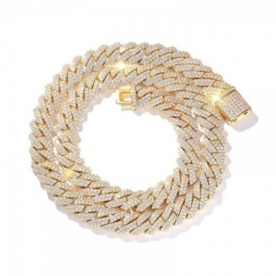 Moissanite Hip Hop Necklace for Men - 14mm Gold Chain & Sterling Silver