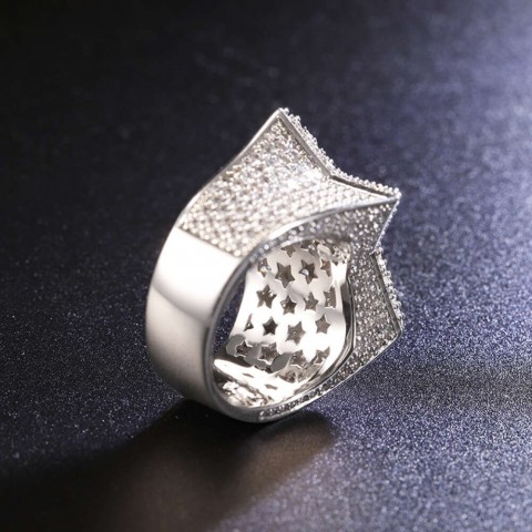 Custom GRA Certified 925 Silver Iced Hip Hop Star Moissanite Men's Cuban Link Band Ring