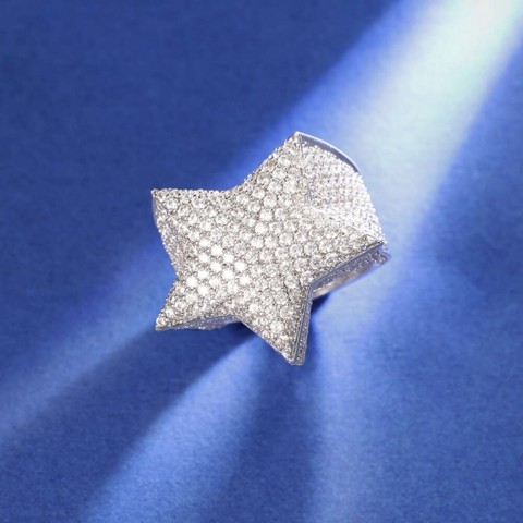 Custom GRA Certified 925 Silver Iced Hip Hop Star Moissanite Men's Cuban Link Band Ring