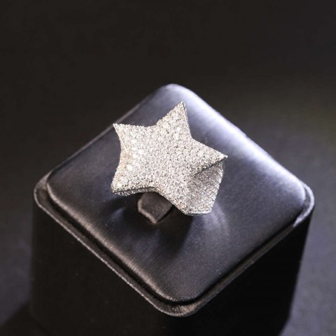 Custom GRA Certified 925 Silver Iced Hip Hop Star Moissanite Men's Cuban Link Band Ring