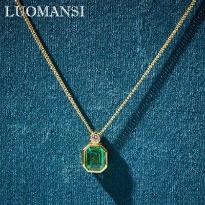 Luomansi Women's Elegant 68MM Emerald Pendant Necklace S925 Sterling Silver Wedding Gift