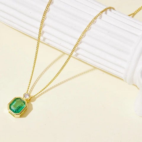 Luomansi Women's Elegant 68MM Emerald Pendant Necklace S925 Sterling Silver Wedding Gift