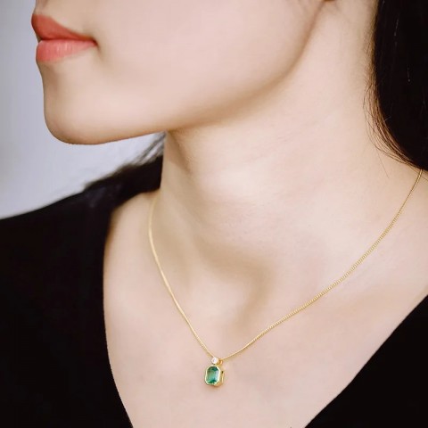 Luomansi Women's Elegant 68MM Emerald Pendant Necklace S925 Sterling Silver Wedding Gift