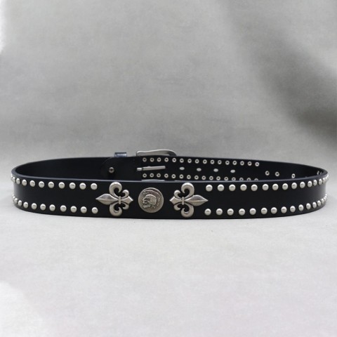 Metal Rivet Genuine Leather Punk Belt for Men - Fashionable Narrow Width Golden Buckle