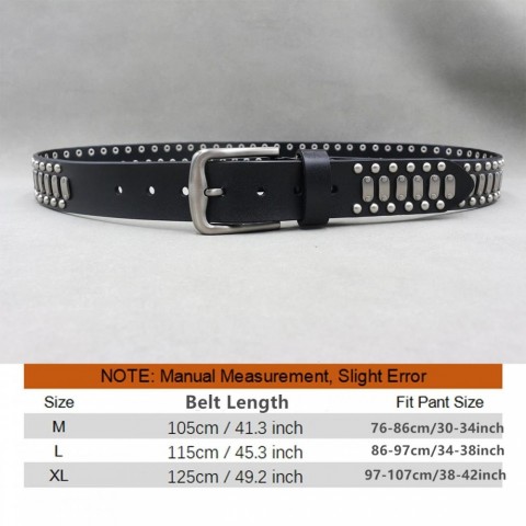 Metal Rivet Genuine Leather Punk Belt for Men - Fashionable Narrow Width Golden Buckle