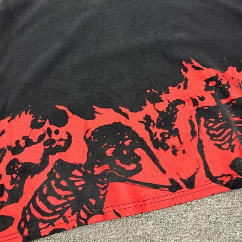 2023 Spring/Summer Men's Oversized Vintage Washed Black T-Shirt with Damaged Holes and Red Letter Print