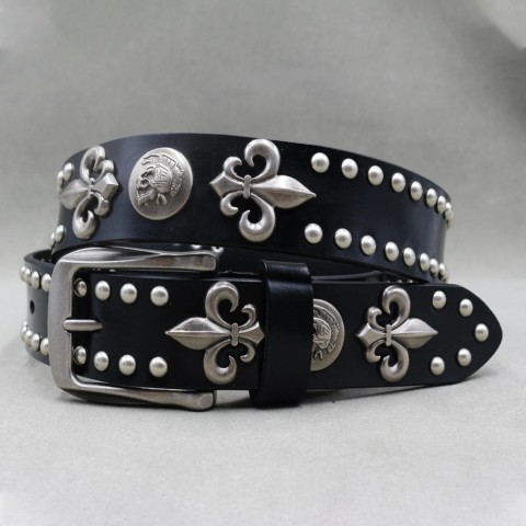 Metal Rivet Genuine Leather Punk Belt for Men - Fashionable Narrow Width Golden Buckle