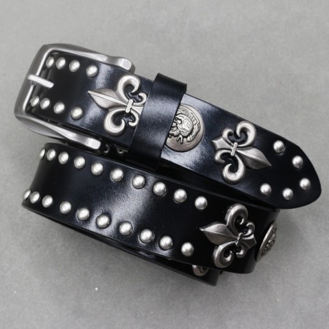Metal Rivet Genuine Leather Punk Belt for Men - Fashionable Narrow Width Golden Buckle