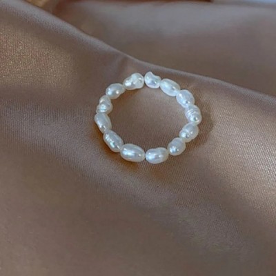 Minimalist Adjustable Cowgirl Band Ring with Freshwater Pearls for Women