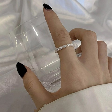 Minimalist Adjustable Cowgirl Band Ring with Freshwater Pearls for Women