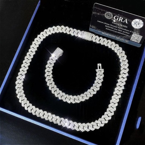 Moissanite Hip Hop Necklace for Men - 14mm Gold Chain & Sterling Silver