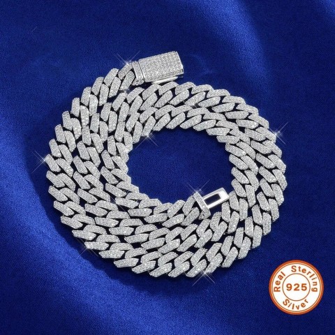 Moissanite Hip Hop Necklace for Men - 14mm Gold Chain & Sterling Silver