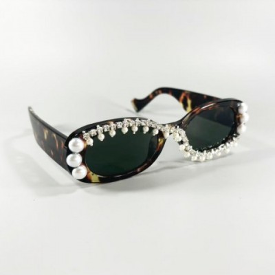 Retro Rhinestones Women Sunglasses with Pearl Detail - UV400 Protection