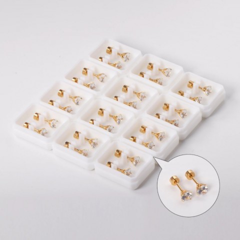 TRENDY 12 Pair Bohemian Cubic Zirconia Stud Earrings, Simple Screw Back, Gold, Beach Jewelry Gifts