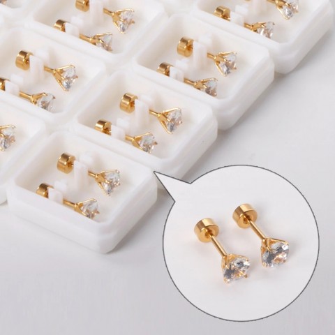 TRENDY 12 Pair Bohemian Cubic Zirconia Stud Earrings, Simple Screw Back, Gold, Beach Jewelry Gifts