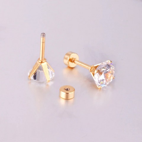 TRENDY 12 Pair Bohemian Cubic Zirconia Stud Earrings, Simple Screw Back, Gold, Beach Jewelry Gifts