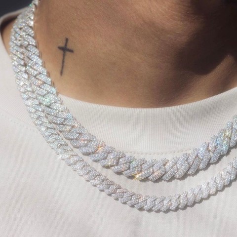 Moissanite Hip Hop Necklace for Men - 14mm Gold Chain & Sterling Silver