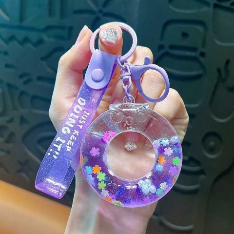 Luxury Purple Floating Sequin Name Keychain - Love Pendant for Couples W240919