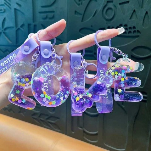 Luxury Purple Floating Sequin Name Keychain - Love Pendant for Couples W240919