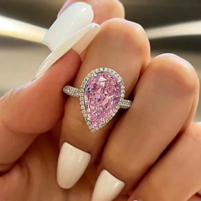 Sparkling Sterling Silver Pink Moissanite Wedding Ring for Women