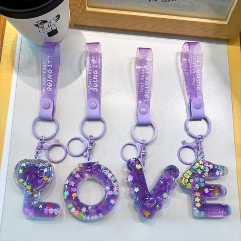 Luxury Purple Floating Sequin Name Keychain - Love Pendant for Couples W240919