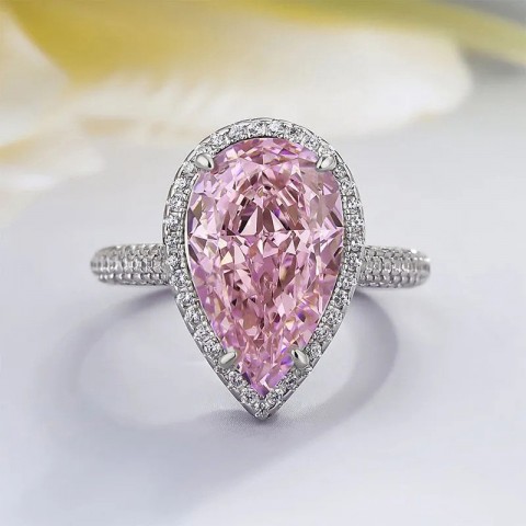 Sparkling Sterling Silver Pink Moissanite Wedding Ring for Women
