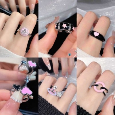 Barbie Inspired Couple Heart Rings with Pink Ruby for Women