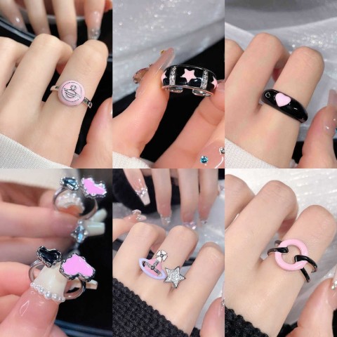 Barbie Inspired Couple Heart Rings with Pink Ruby for Women