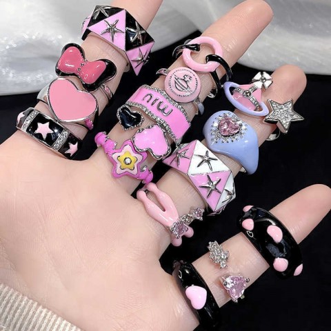 Barbie Inspired Couple Heart Rings with Pink Ruby for Women