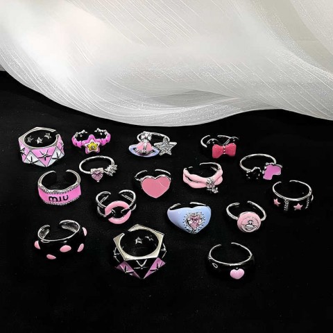 Barbie Inspired Couple Heart Rings with Pink Ruby for Women