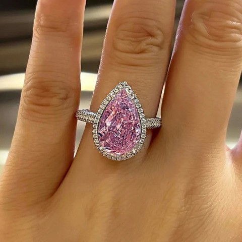 Sparkling Sterling Silver Pink Moissanite Wedding Ring for Women
