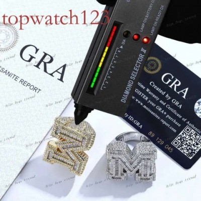 Top Quality VVS Letter M Full Diamond Pave Hip Hop Sterling Moissanite Ring for Women
