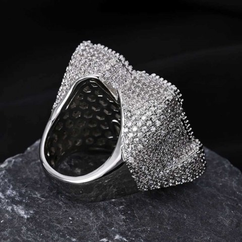 Top Quality VVS Letter M Full Diamond Pave Hip Hop Sterling Moissanite Ring for Women