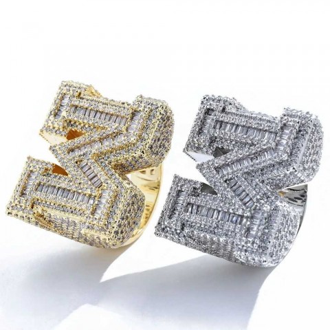 Top Quality VVS Letter M Full Diamond Pave Hip Hop Sterling Moissanite Ring for Women