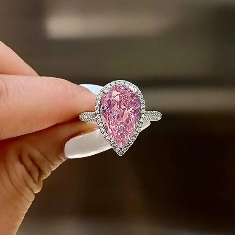 Sparkling Sterling Silver Pink Moissanite Wedding Ring for Women