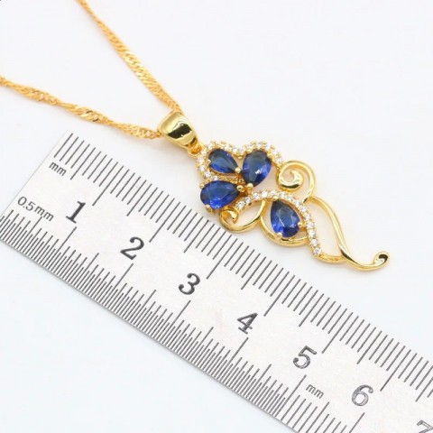Topaz1 Women's Flower Blue Sapphire 18K Gold-Plated Jewelry Set for Earrings, Necklaces, Rings