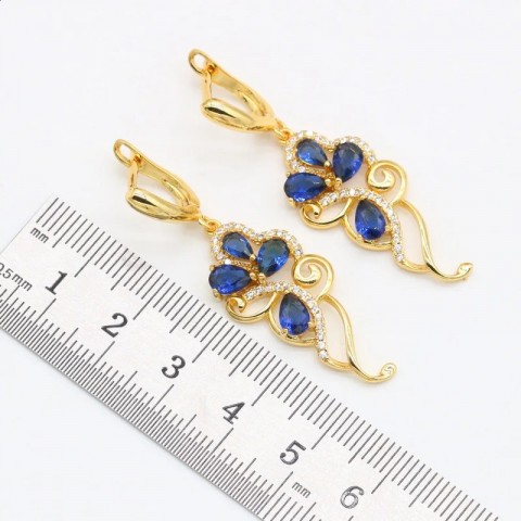 Topaz1 Women's Flower Blue Sapphire 18K Gold-Plated Jewelry Set for Earrings, Necklaces, Rings