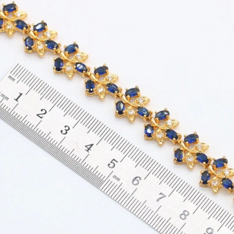 Topaz1 Women's Flower Blue Sapphire 18K Gold-Plated Jewelry Set for Earrings, Necklaces, Rings
