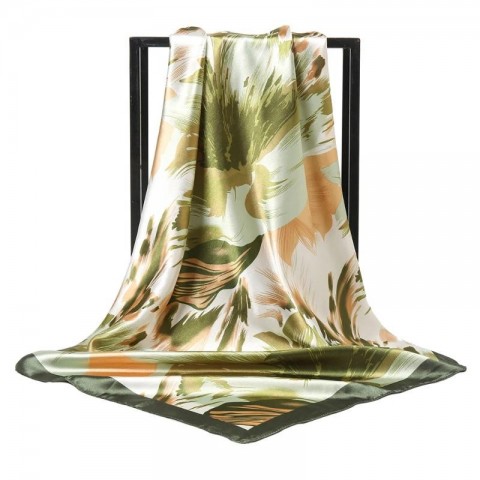 Floral Printed Satin Silk Scarf for Women, Multifunctional Spring Summer Hijab 90x90cm