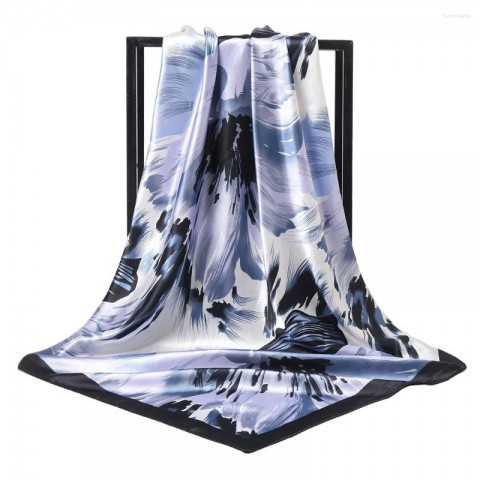 Floral Printed Satin Silk Scarf for Women, Multifunctional Spring Summer Hijab 90x90cm