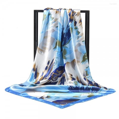 Floral Printed Satin Silk Scarf for Women, Multifunctional Spring Summer Hijab 90x90cm